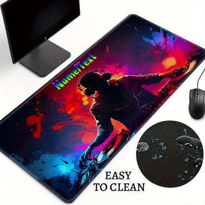 Custom DJ-Themed Gaming Desk Mat with Non-Slip Base & Personalized Text/Name - Large Computer Mouse Pad for Music Producers, DJs, Office Setup - Washable Surface & Rubber Backing, DJ Headphones & Turntables Design - Ideal Gif