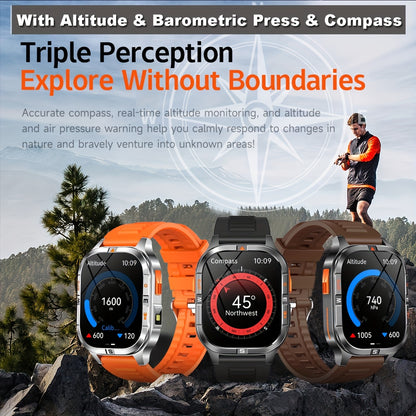 Coiusor new dual band GPS 2.01 "Men's and Women's sports smartwatch, equipped with LED flashlight, wireless call, sync information with mobile phone, with dual band GPS, compass, outdoor sports, waterproof, compatible with iP