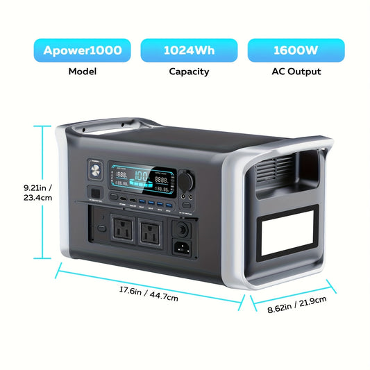 Power Station Solar Panel Kit-Christmas Outdoor Backup Power 1600W Peak With 200W/100W Solar Panel, 999Wh LiFePO4 Battery, UPS Function, 110V AC Pure Sine Wave Outlet Solar Generator Power Bank For Home Blackout/RV/Camping