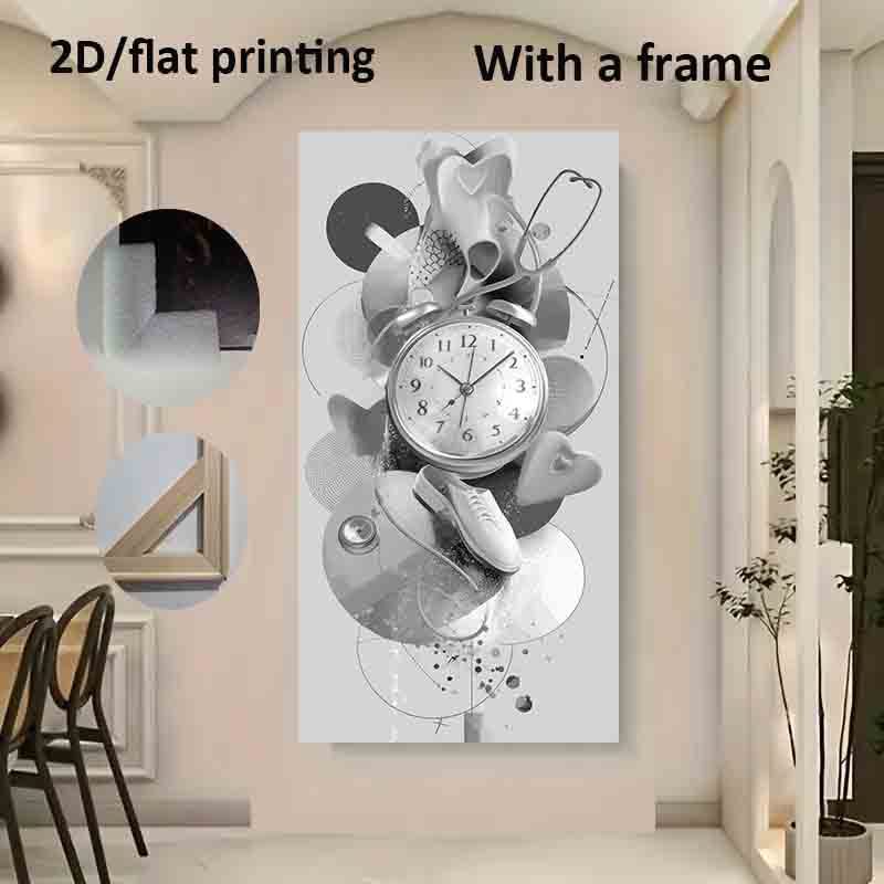 1pc Large Modern Minimalist Canvas Poster - Black & White Floral Wall Art with Clock, Ready-to-Hang Framed Painting for Living Room, Bedroom, Office - Time Heals All Wounds Decor - Extra Long Wall Decoration (23.62x47.24in/60