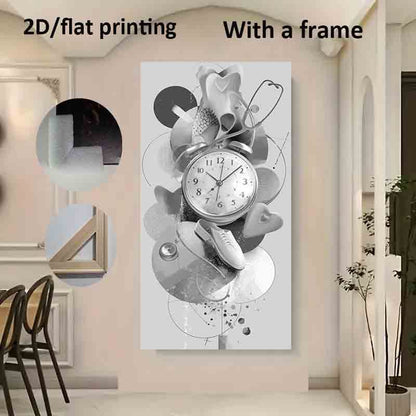 1pc Large Modern Minimalist Canvas Poster - Black & White Floral Wall Art with Clock, Ready-to-Hang Framed Painting for Living Room, Bedroom, Office - Time Heals All Wounds Decor - Extra Long Wall Decoration (23.62x47.24in/60