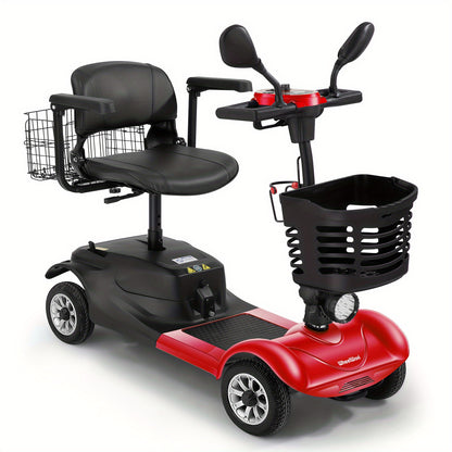 Heavy-Duty 4-Wheel Mobility Scooter For Seniors & Adults - 250W Motor, 14.9-Mile Range, 330LBS Load, 8" All-Terrain Solid Tires, Foldable Lightweight, Dual-Power Battery, Rearview Mirror, Indoor/Outdoor Use, Trunk Storage, Lo