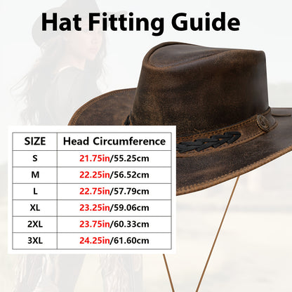 Shapeable Leather Cowboy Hat Into Outback Hat Western Vintage Australian Hats for Men & Women, Festival Unisex Outdoor, High Quality &, Handcrafted Headwear-Stitching, Lightweight Top-Grain Leather, Brass Studs, Adjustable Ch