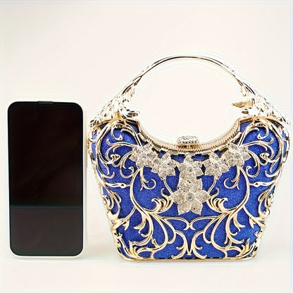 Perfect for Weddings, Proms & Formal Events - Handcrafted Rhinestone Clutch Purse - Luxurious Floral Evening Bag for Women - Elegant Dinner Handbag with Glittering Rhinestones & Golden-Tone Metal Handle