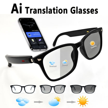 Ai Translation Smart Glasses, Multi-functional Audio Glasses Support 160+ Languages Translation, Built-in Microphone And Speaker, Music Playback And Voice Call, Photochromic Lenses, Suitable for, Driving, Relaxing And Daily O