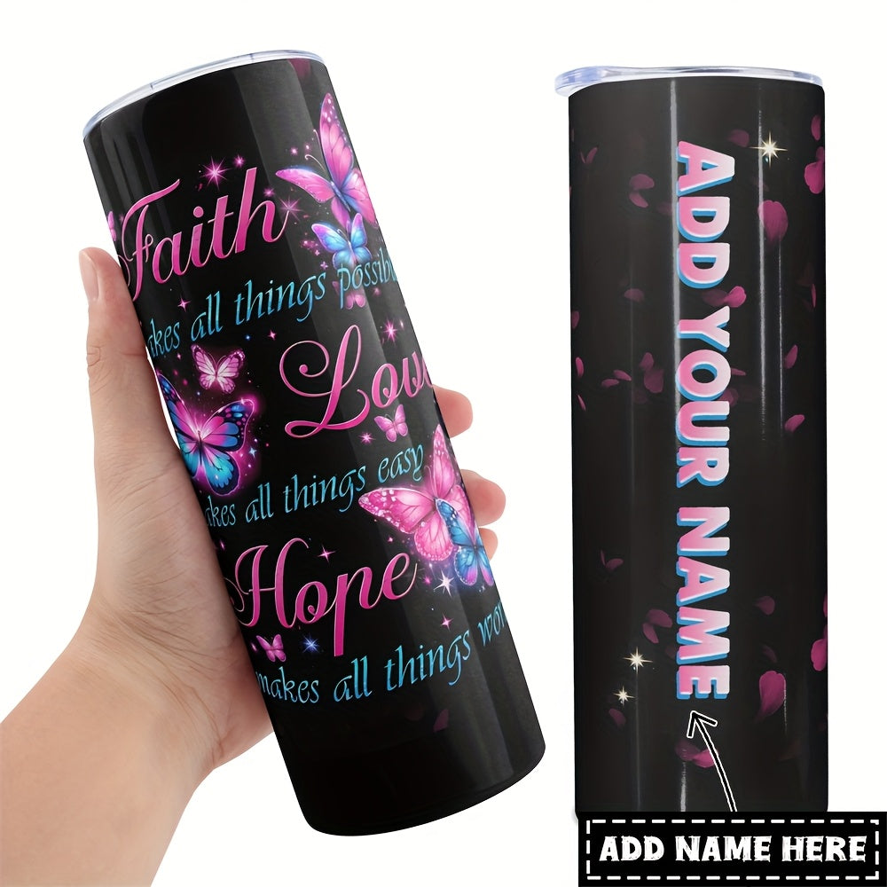 Custom 1pc, Personalized 40 Oz Tumbler with Lid, Featuring a Humorous Print about Faith, Love, And Hope. This Stainless Steel Water Bottle Makes a Great Gift for Christmas, Thanksgiving, Halloween, Birthdays, And Is Perfect f