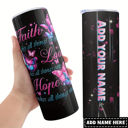 Custom 1pc, Personalized 40 Oz Tumbler with Lid, Featuring a Humorous Print about Faith, Love, And Hope. This Stainless Steel Water Bottle Makes a Great Gift for Christmas, Thanksgiving, Halloween, Birthdays, And Is Perfect f