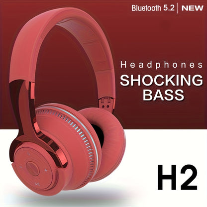 Wireless Headphones, Portable Over Ear Headphones 24 Hours Playtime, With Mic, Clear Calls, FM Radio, Soft-Earpads, LED Light, Support TF Card Play And 3.5MM AUX Cable Wired Connection, Foldable For Travel Home Office Cellpho