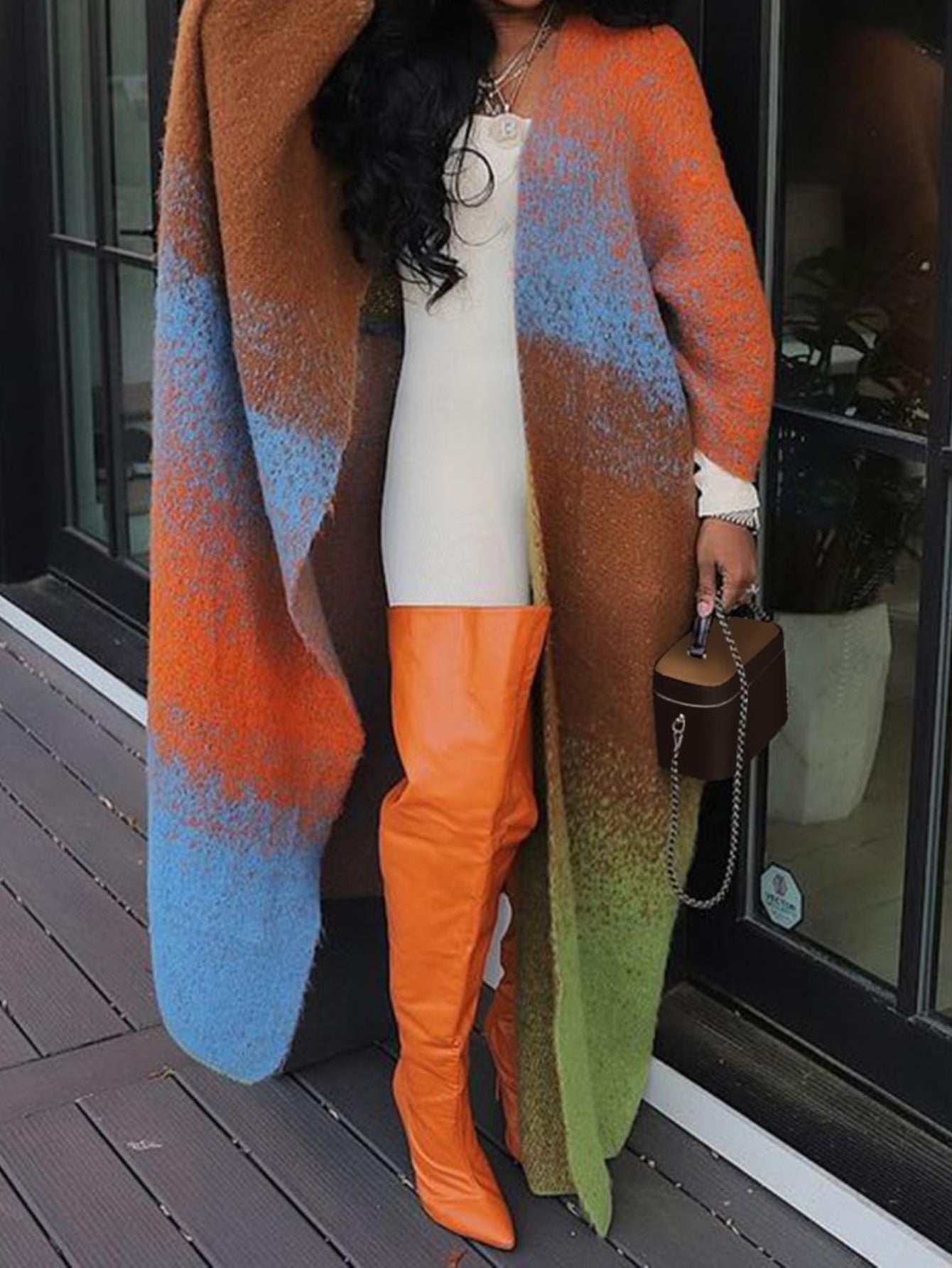 [Casual Street Coat] 1 Color Gradient Long Cardigan Coat Lady | Artistic Casual Design, Suitable for Street and Autumn Wear Occasions.
