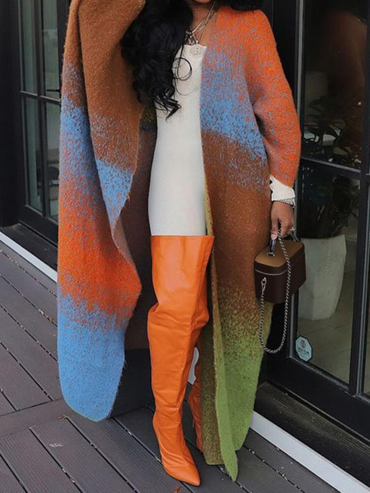 [Casual Street Coat] 1 Color Gradient Long Cardigan Coat Lady | Artistic Casual Design, Suitable for Street and Autumn Wear Occasions.