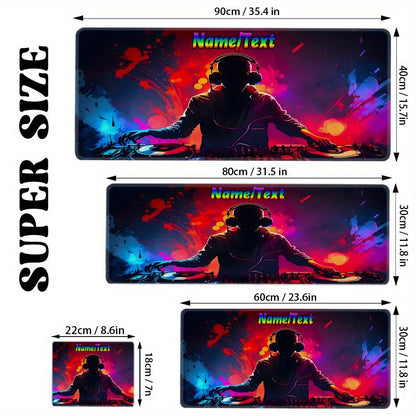 Custom DJ-Themed Gaming Desk Mat with Non-Slip Base & Personalized Text/Name - Large Computer Mouse Pad for Music Producers, DJs, Office Setup - Washable Surface & Rubber Backing, DJ Headphones & Turntables Design - Ideal Gif