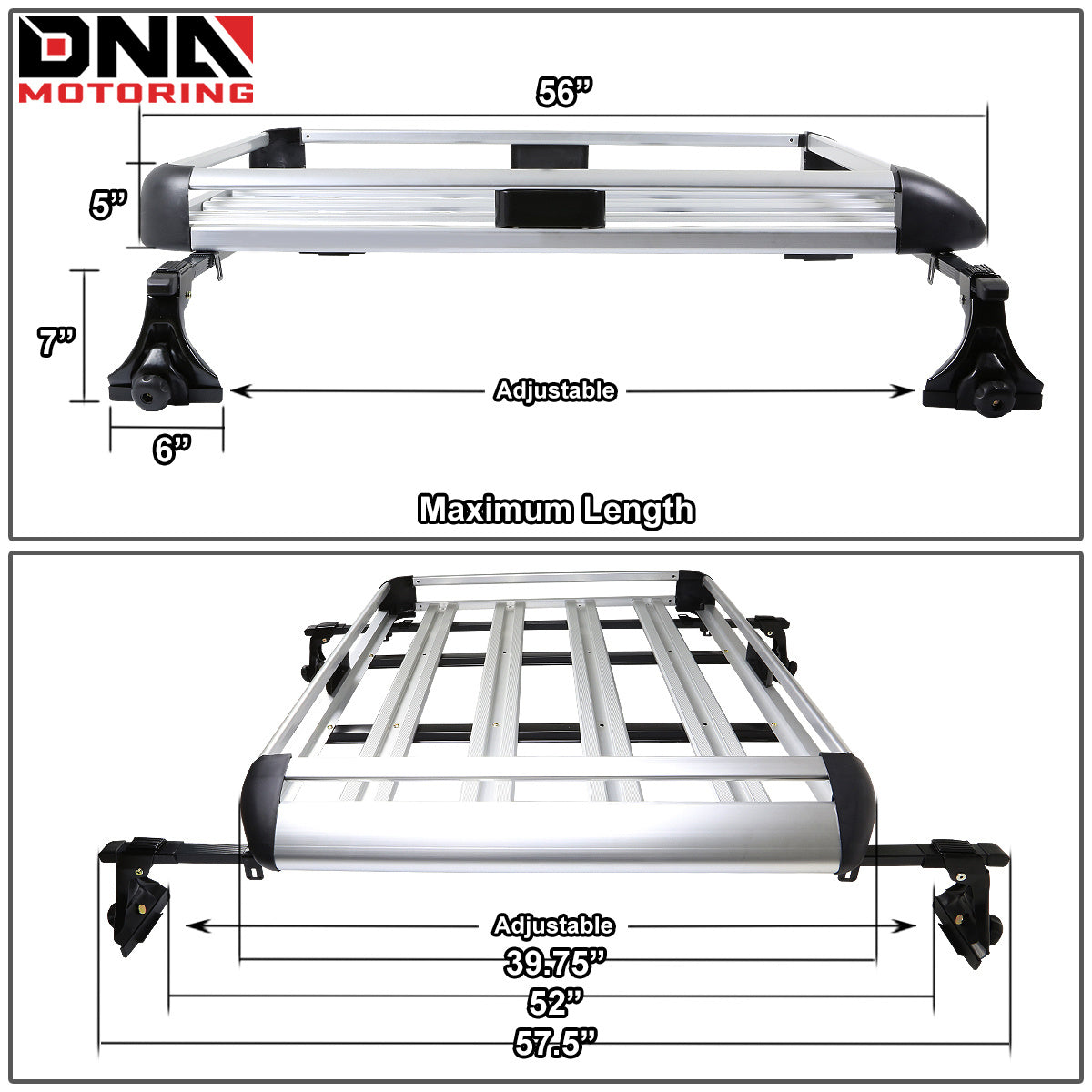DNA MOTORING Cargo Roof Rack Cross Bar Carrier Basket, with Adjustable Clamps
