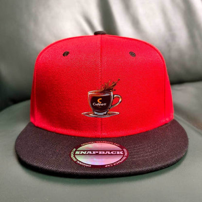 Men'S Snapback Hat - Lightweight Snapback Cap with Red & Black Two-Tone Design, Coffee Cup Graphic - Christmas Gift for Men, Everyday & Formal Events - Machine Washable Polyester Hat, Casual Headwear, Sporty Headgear, Durable