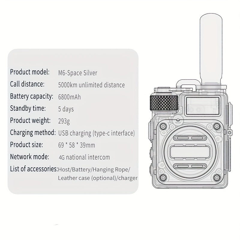 Omi Smart M6 Card Slot Global Intercom, Unlimited Distance 5000km Call Range, Metal Body, Shockproof and Drop-Resistant, HD Blue Screen, 5-Day Long Standby, 8K Intelligent Noise-Cancelling Speaker, Mini Design, Offroad Commun