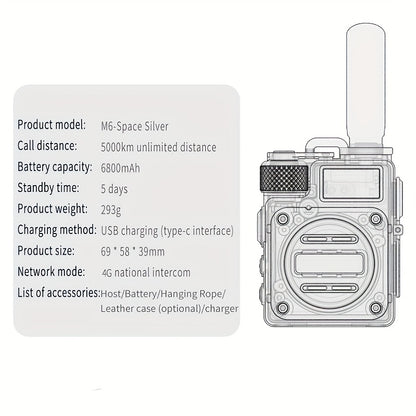 Omi Smart M6 Card Slot Global Intercom, Unlimited Distance 5000km Call Range, Metal Body, Shockproof and Drop-Resistant, HD Blue Screen, 5-Day Long Standby, 8K Intelligent Noise-Cancelling Speaker, Mini Design, Offroad Commun