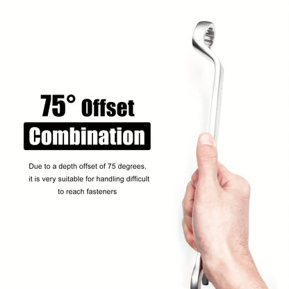 [13pcs Metric Wrench Set] 13pcs Offset Box Wrench Set, Metric Combination Wrench Set 6-24mm | 75° High-Rib, Cr-V Steel, with Rolling up Pouch, for Car, Motorcycle, Bicycle, Repair, Mechanical Tool