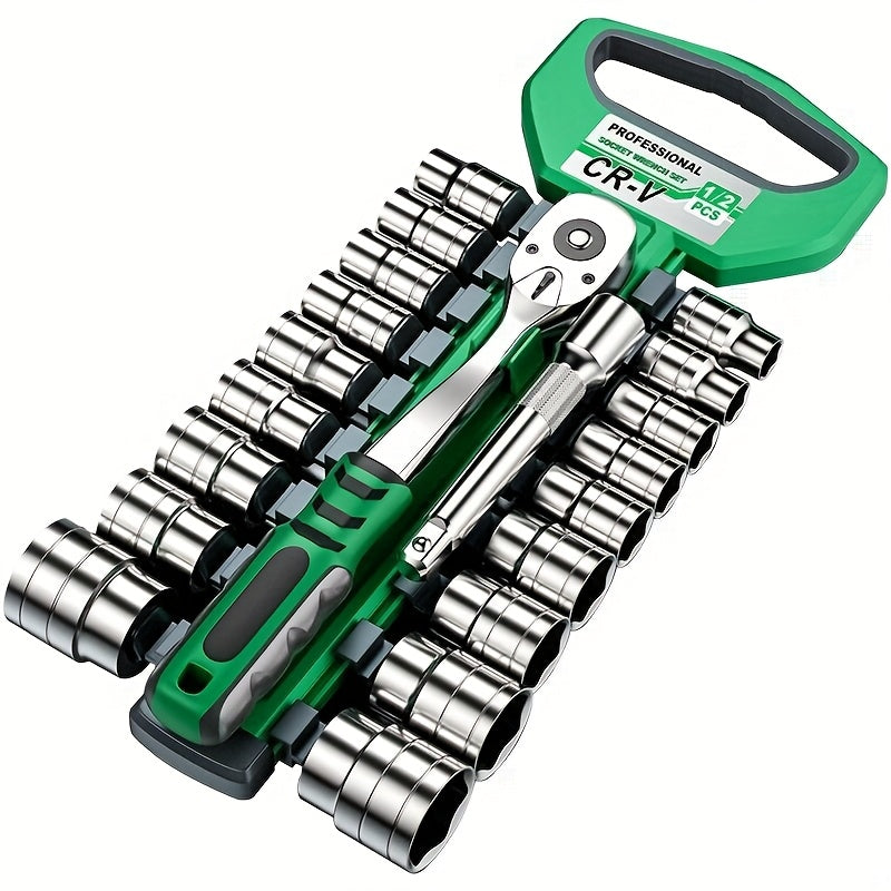 30/22/13-piece Professional Chrome Vanadium Steel Forged 72-tooth Ratchet Wrench And Sleeve Set (including Storage Rack) - Multi-specification, Full Size - Suitable For Automobile Engine, Motorcycle And Bicycle Repair And Mai