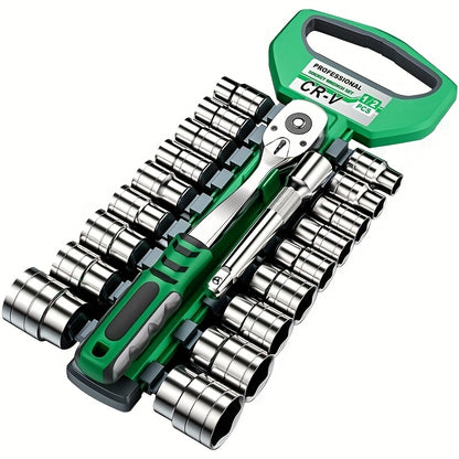 30/22/13-piece Professional Chrome Vanadium Steel Forged 72-tooth Ratchet Wrench And Sleeve Set (including Storage Rack) - Multi-specification, Full Size - Suitable For Automobile Engine, Motorcycle And Bicycle Repair And Mai