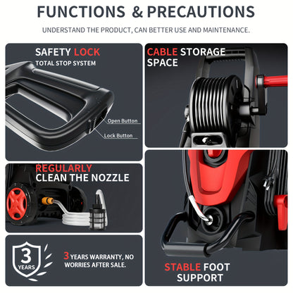 4800PSI High Pressure Washer, Electric Power Washer W/ 16.91oz Foam Cannon, 6 Quick Connect Nozzles, 35ft Hose & Water Filter for Car Wash, Home, Driveway, Patio, Fence Cleaning, Electric High Pressure Washer, Portable Pressu