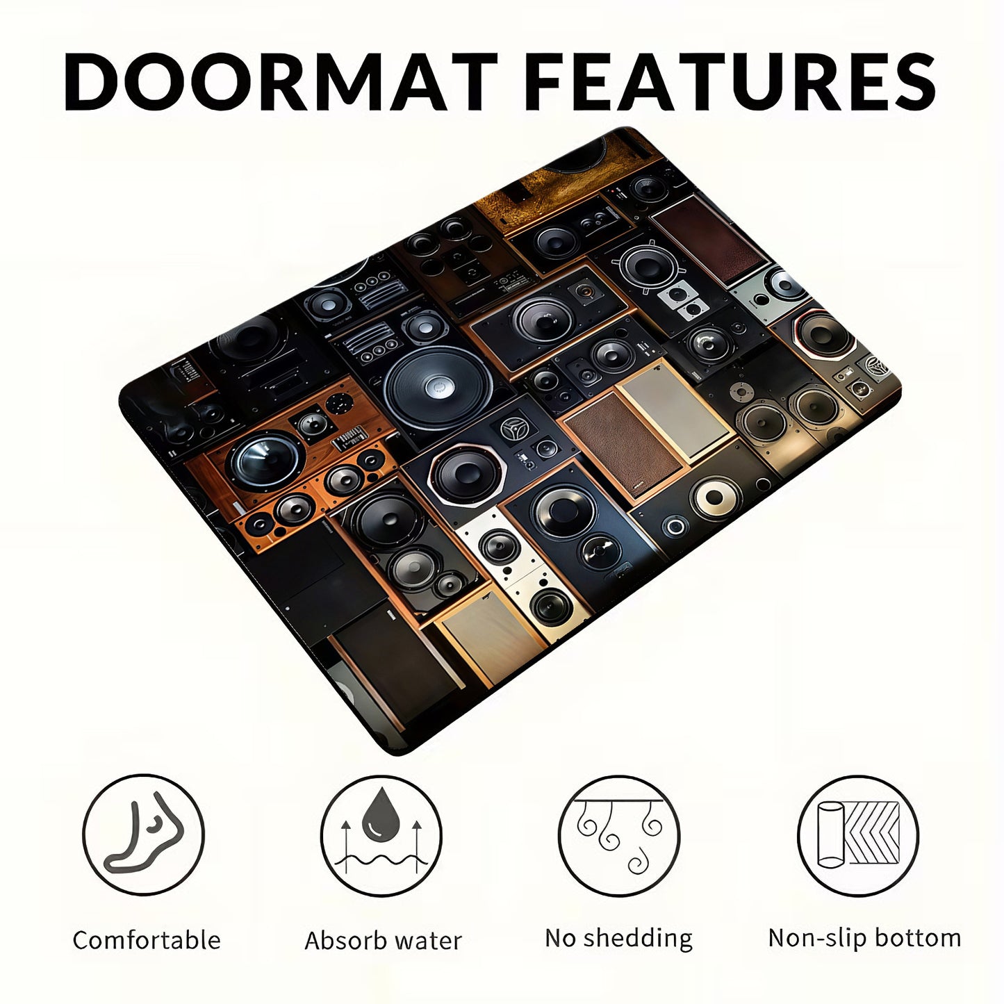 2D Flat Diatom Mud Mat1pc High-end Diatom Mud Music Speaker Design Mat, Non-slip Floor Mat, Tapestry, Yoga Mat, Machine Washable and Colorfast, Suitable for Living Room, Bedroom, Bathroom, Kitchen, Study, Computer Room, Indoo