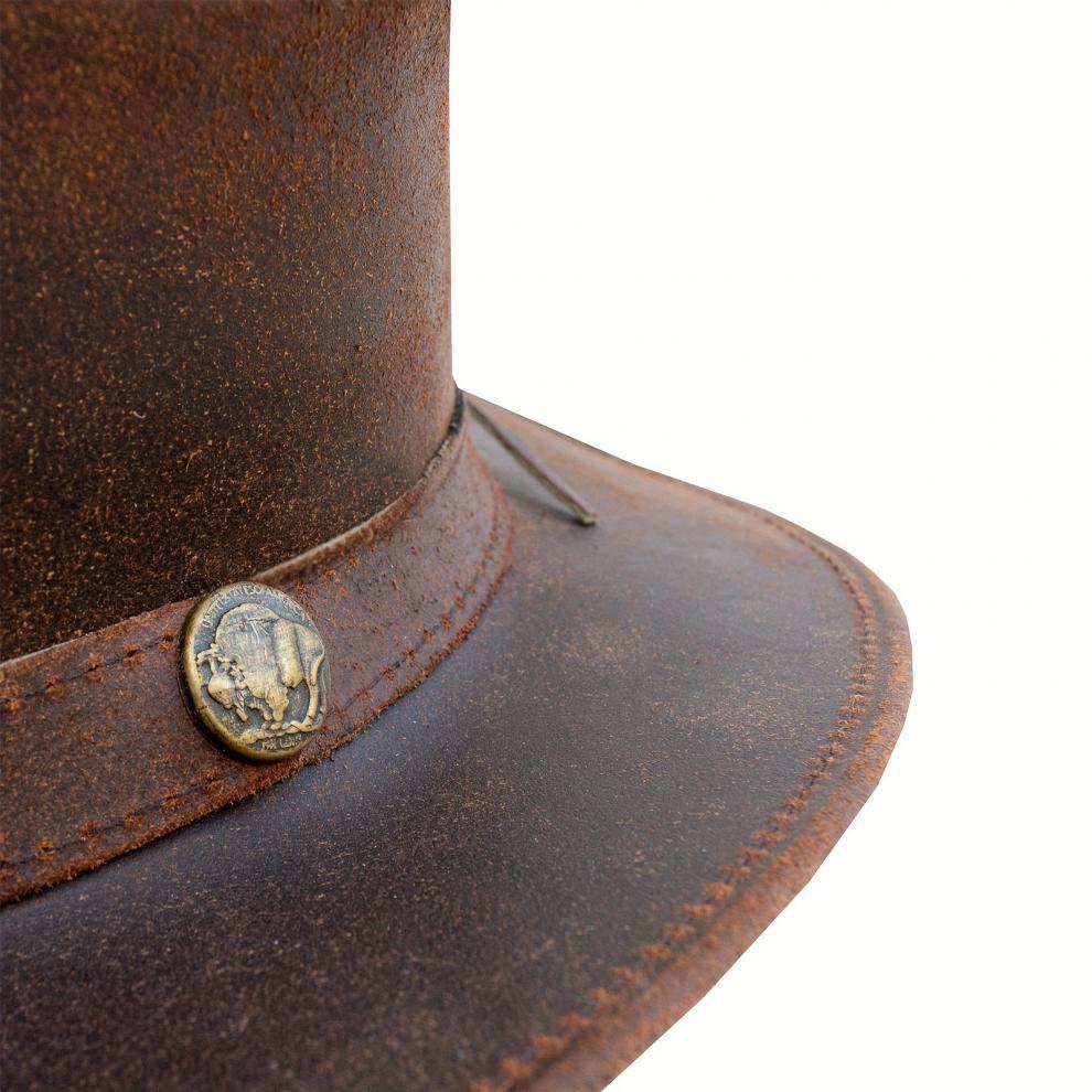 Men's & Women's Genuine First-Layer Cowhide Western Cowboy Hat - Vintage Australian Wide Brim, UPF Sun Protection, Breathable High Top with Rivet Trim, Outdoor Ranch Riding Hat for Rodeo, Casual Wear (Unisex)