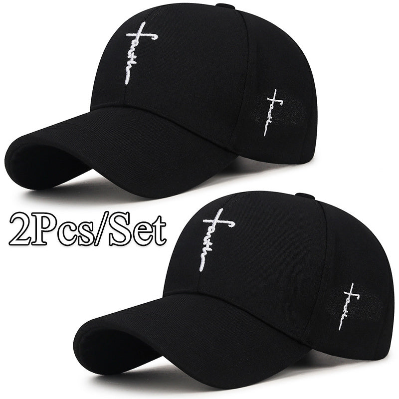 2pcs/set - Fashionable Black and White Baseball Cap, Exquisite Cross Embroidery, Breathable Acrylic Duckbill Design, Suitable for Outdoor Sports, Fashionable for Men and Women, Sports Accessories | Fashionable Headwear | Dura