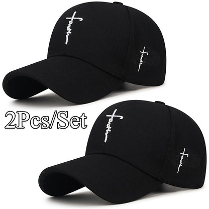 2pcs/set - Fashionable Black and White Baseball Cap, Exquisite Cross Embroidery, Breathable Acrylic Duckbill Design, Suitable for Outdoor Sports, Fashionable for Men and Women, Sports Accessories | Fashionable Headwear | Dura