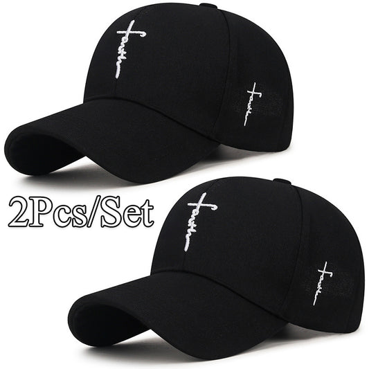 2pcs/set - Fashionable Black and White Baseball Cap, Exquisite Cross Embroidery, Breathable Acrylic Duckbill Design, Suitable for Outdoor Sports, Fashionable for Men and Women, Sports Accessories | Fashionable Headwear | Dura