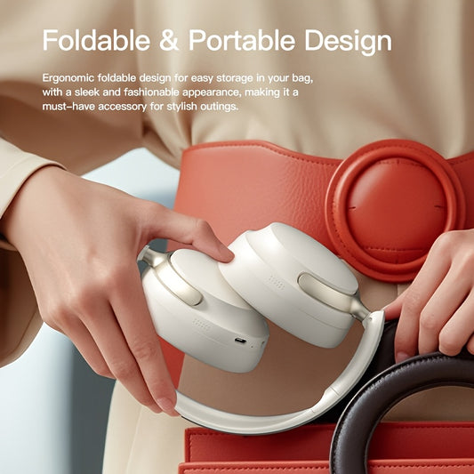 Lightweight Foldable Wireless Headphones, Lightweight Gaming Earbuds with Built-in Mic, 3.5mm Audio Cable, USB Type-C Charging, Non-Waterproof, Push Button Volume Control, for Travel & Work, Sports-and-Exercise, Condenser Mic