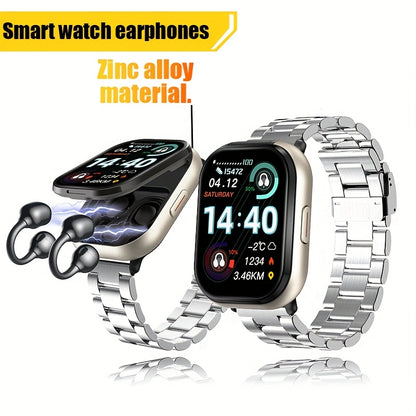 New 2-in-1 Multifunctional Smart Watch with Steel Strap, Black/Silvery 2 Colors Available, Supports Call Answering, Sports Smart Watch, 2.01-inch HD Screen, Comes with TWS Wireless Earbuds, Suitable for Men and Women Fitness
