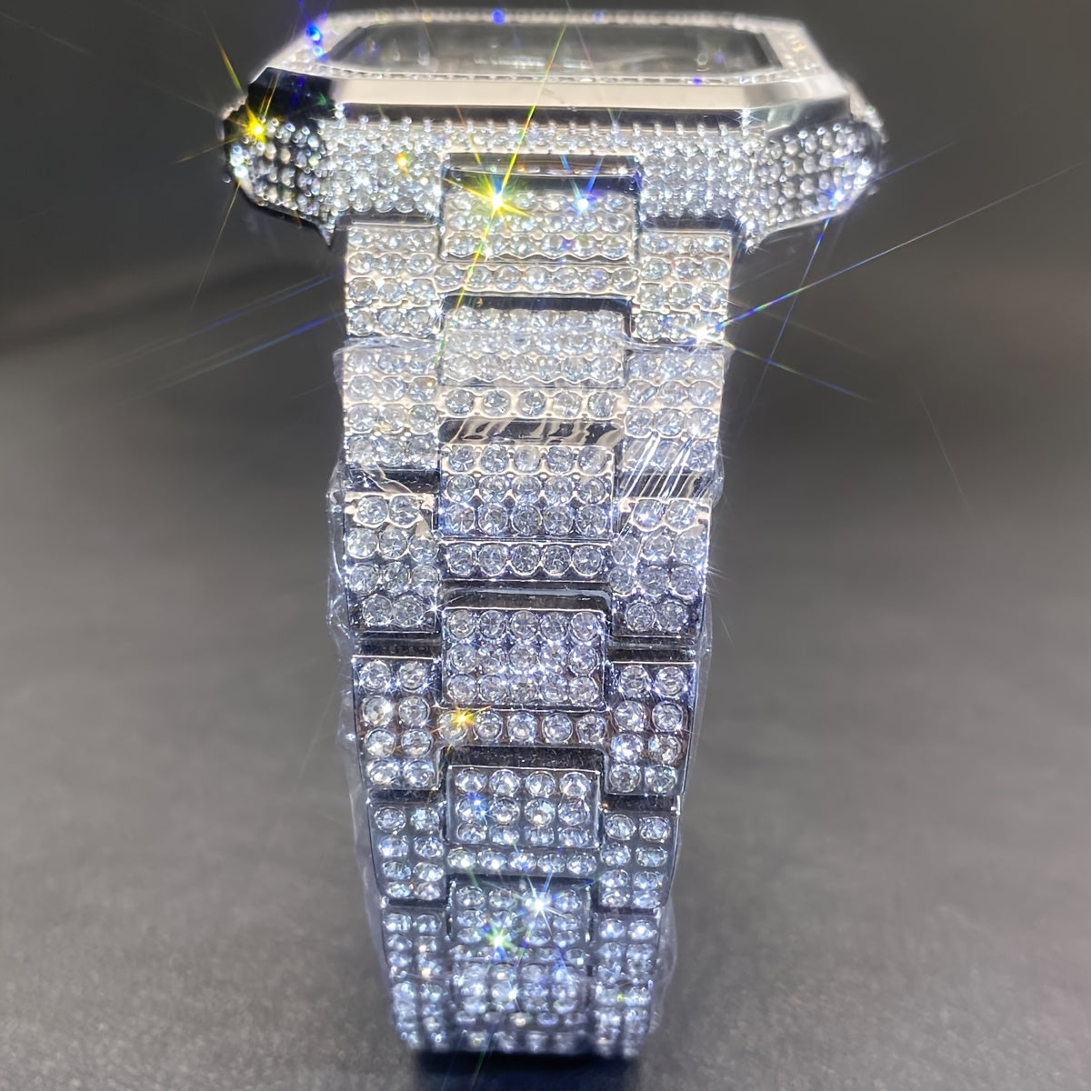 MISSFOX Men'S Luxury Rhinestones-Encrusted Golden-Tone Square Watch with Date Calendar, High Quality IP65, Quartz Movement, Sparkling Bezel & -Accented Dial - Elegant Analog Watch for Casual & Formal Wear, Party Accessory, Ba
