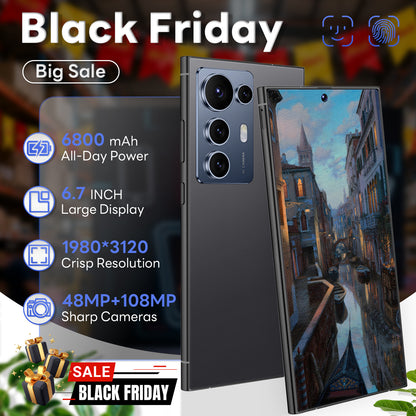 2026 New S25 Intelligent Android Phone | 12+512GB, 6.8-inch HD Display, Dual SIM, Type-C Charger, 4K HD Face/Fingerprint Unlock, Stylish Design, High-Capacity Long-Life Battery, GPS, Travel Phone, Smartphone, Trendy Phone