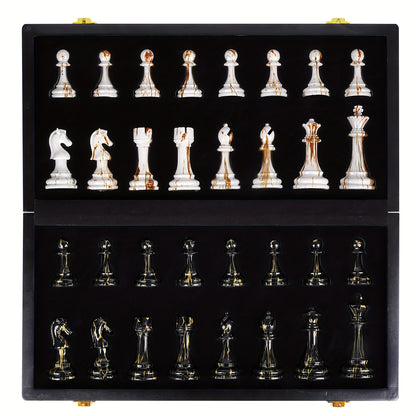 15" Large Chess Set For Adults With Weighted Acrylic Chess Pieces 3.5" King Portable Folding Marbling Wooden Chess Board Travel Chess Sets Family Board Game Gift Elegant Classic Chess Game