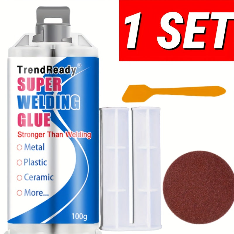 100g Heavy Duty Casting Glue | 2-IN-1 Liquid Welding Glue High Strength Glue Includes Frosted Paper, Thrust Rod & Mixing Stick | Oilproof Metal Glue for Metal | Metal Casting Adhesive, Castor Glue, Super Epoxies Glue, AB Glue