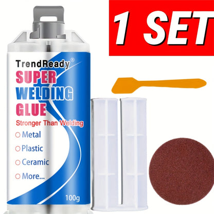 100g Heavy Duty Casting Glue | 2-IN-1 Liquid Welding Glue High Strength Glue Includes Frosted Paper, Thrust Rod & Mixing Stick | Oilproof Metal Glue for Metal | Metal Casting Adhesive, Castor Glue, Super Epoxies Glue, AB Glue
