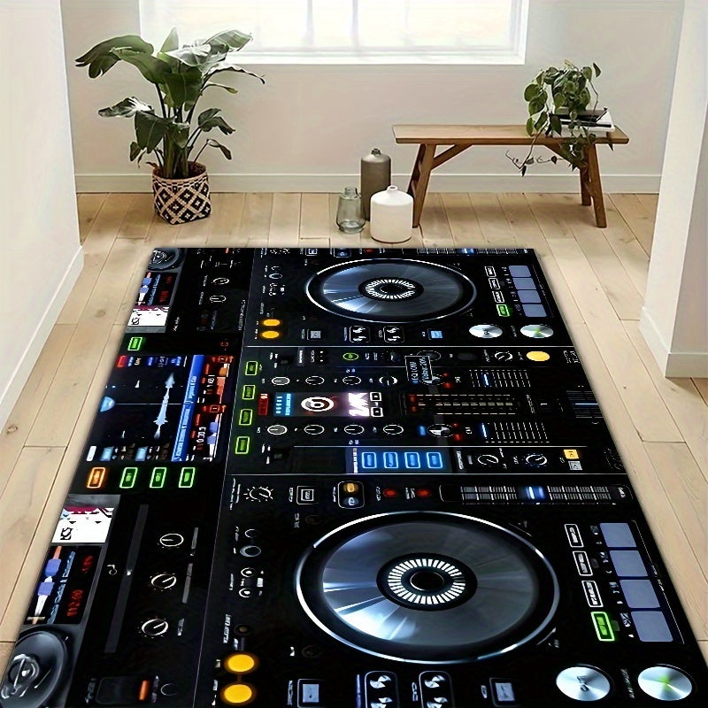 Large Non-Slip Floor Mat Mat - DJ Turntable Design -Slip Living Room Bedroom Bathroom Mat, Machine Washable Indoor/Outdoor Mat for Home Studio, Parties, Gym - Black Background with DJ Controls Graphic