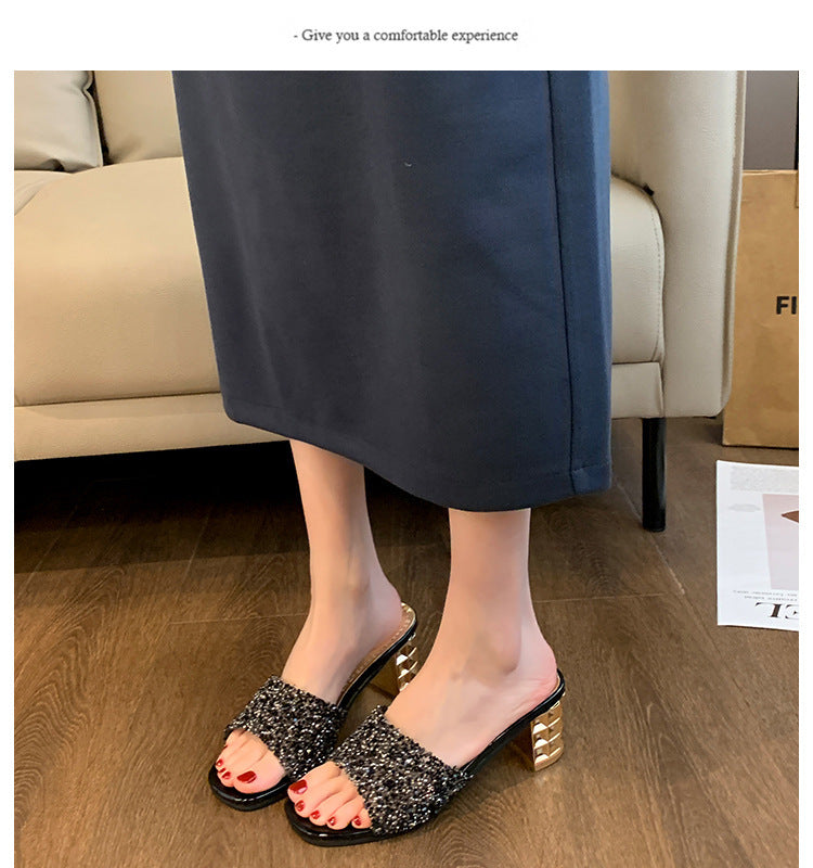 Women'S Chunky Heel Sandals - Slip-On Open-Toe High Heels with Ankle Strap, Golden Glamorous Party Shoes for Formal Events, Weddings, Nightouts - Cushioned Insole & Non-Slip PVC Sole - Available in Wide Widths (Women'S Summer