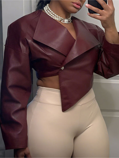 Beltless Short Crop Jacket for Women Featuring an Asymmetrical Hem, Notched Collar, And Single Button Closure, Designed As a Structured Winter Blazer Ideal for Layering in Women'S Fashion.