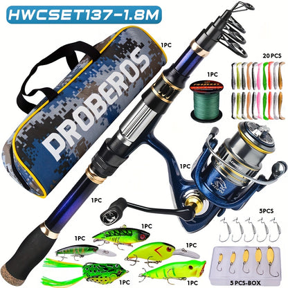 Fishing Rod and Reel Combo - Telescopic Fishing Poles and Spinning Reels Combos - Carbon Fiber Fishing Pole with 2500 Fishing Reel Combos - Bass Fishing Tackle Gear Set Fishing Rods Kit 1.8m/5.9ft