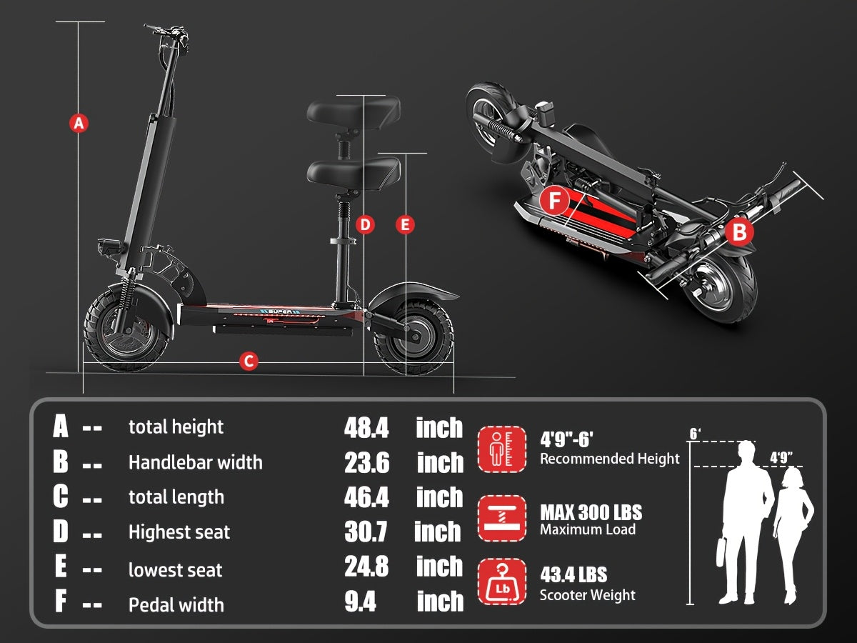 Adult Electric Scooter 700W Motor 20 MPH & 35 Mile Range, Foldable E-Scooter with Seat, 10" All-Terrain Tires, Dual Suspension, 48V 15AH, Heavy-Duty Black/Red E--like Ride for Adults ( Plug)