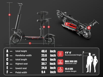 Adult Electric Scooter 700W Motor 20 MPH & 35 Mile Range, Foldable E-Scooter with Seat, 10" All-Terrain Tires, Dual Suspension, 48V 15AH, Heavy-Duty Black/Red E--like Ride for Adults ( Plug)