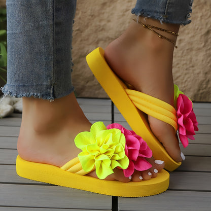 Women's Slip-On Floral sandal - Slipresistant Rubber Sole, Pink & Yellow Floral pattern, Cushioned insole - All-Season Beach, Casual, Formal Footwear - Easy-Clean Women's Shoes