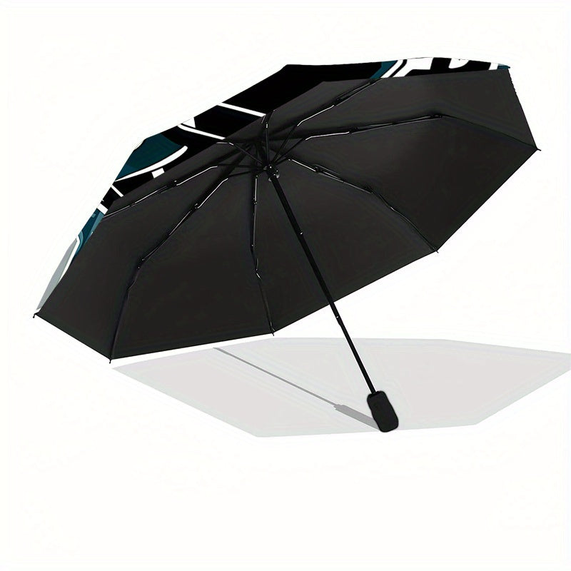 Philadelphia Football Team Spirit Automatic Opening/Closing Umbrella - 8-Rib All-Weather Foldable Travel Umbrella with Teal & Golden City Skyline & Logo Design, Portable for Daily Use, Sports Events, Gift for Fans