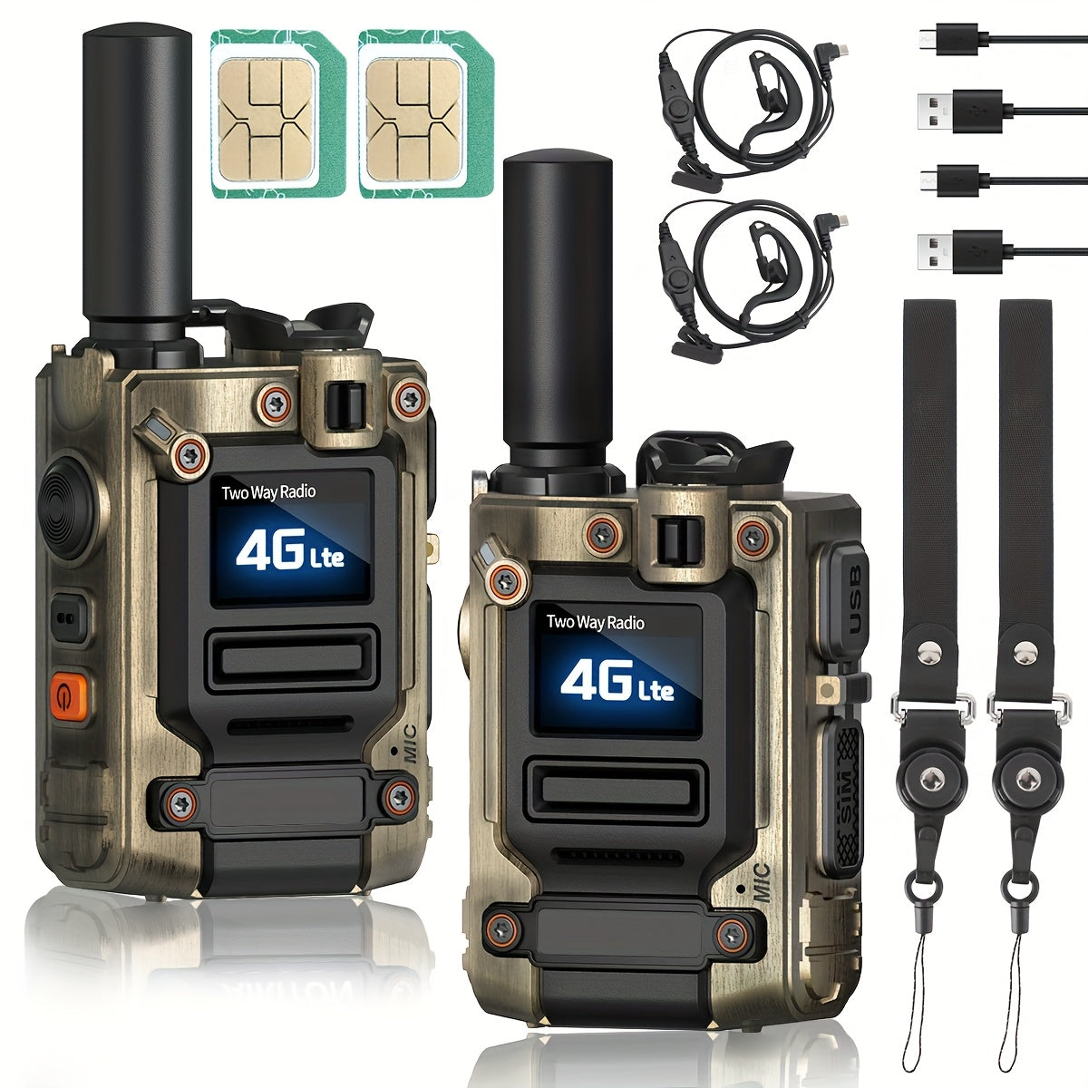 2 Pack AIRITON Global POC 4G LTE Walkie Talkie with SIM Cards,Unlimited Range radios Long Range walkie talkies 5000 Miles Nationwide AI-G7 Rechargeable Two-Way Radios Portable Type-C Fast Charging for Camping Hiking
