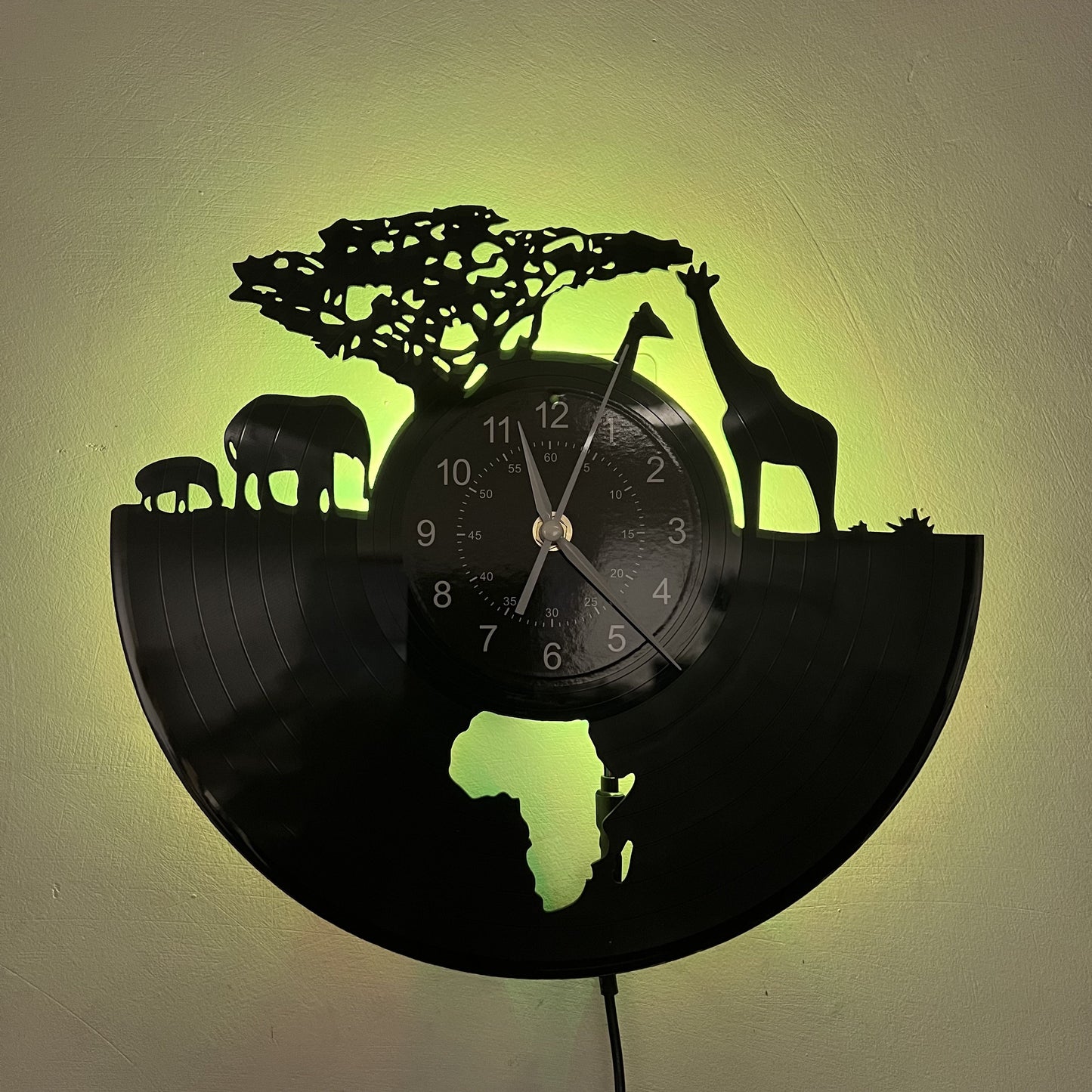 Vinyl LED Lights Wall Clock, Home Decoration, Office Decoration, Hotel Decoration, Halloween Decoration, Christmas Gifts, Birthday Gifts, African Animal Theme Super Magic Mood Wall Clock, Stylish Wall Clock, Wall Clock Acryli