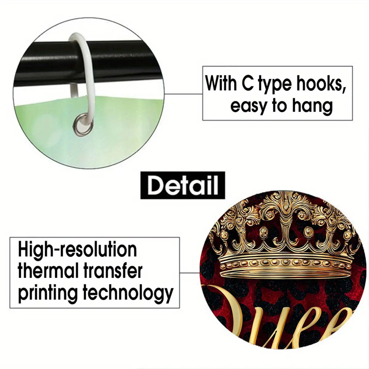 4pcs Queen Crown Shower Curtain Set, Bathroom Partition Curtain, Home Decor, Modern Home Curtain Decoration Housewarming Gift, Shower Curtain Toilet Mat Bathroom Mat 4pcs Set, Bathroom Supplies, Shower Curtain Set with 12 Fre