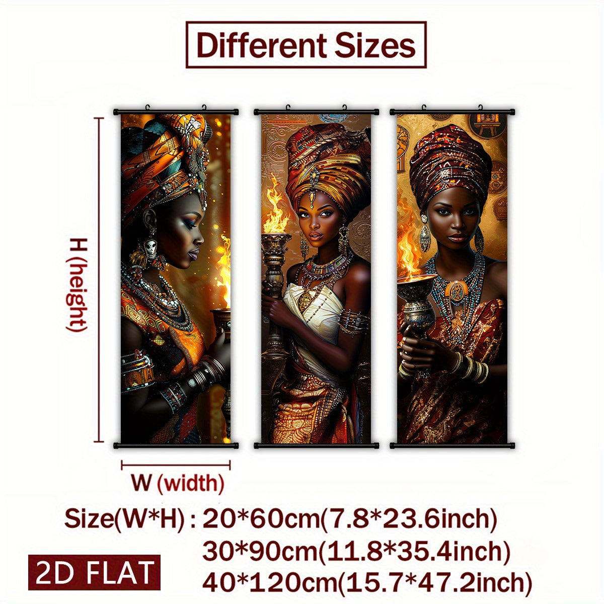 2D Flat, 2D/FLAT-3 African Flame Theme Women's Scroll, High-Quality Art Hanging Painting, Fade-Resistant & Odorless Modern Decor for Living Room, Bedroom, and Kitchen