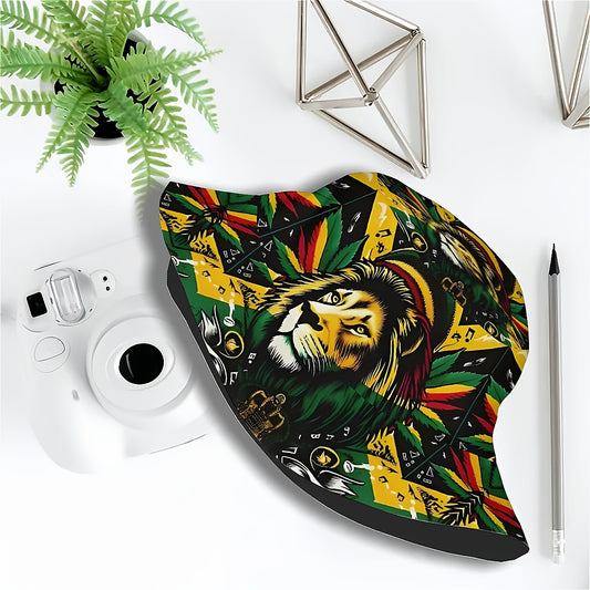 1pc Jamaican Lion Design Bucket Hat - Vibrant Rastafarian Colors, Wide Brim Sun Protection for Men & Women, Outdoor Fishing, Beach, Golf, Hiking - Reggae Festival Accessory with Lion Face Graphic, Beach Hat, Fishing Hat, Bold
