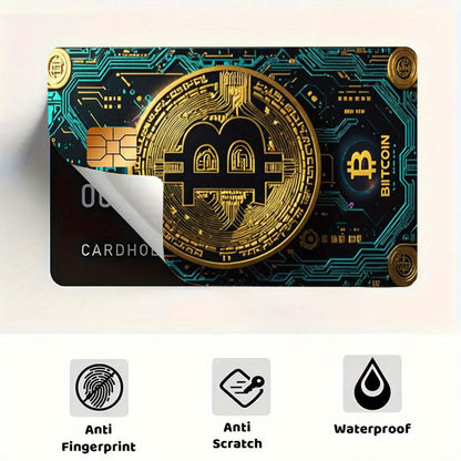 Bitcoin Pattern Sticker Set, Circuit Board Design, Durable Privacy Stickers Made of PVC Material, Suitable for Credit Cards, Transit Cards, Debit Cards, and More, Scratch-Resistant, Removable Self-Adhesive Decorative Card Sti