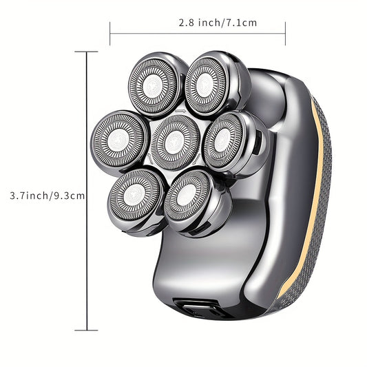 Men's Electronic Head Shaver Razor - Rechargeable Cordless Hair Shaving Razors For Bald Man 6 In 1 Wet Dry Beard Trimmer Body Hair Cutting Clipper Grooming Kit 7 Rotary Heads